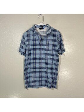 J.Lindeberg Polo Shirt Mens XL Blue Plaid Jack Slim Printed Cotton Top